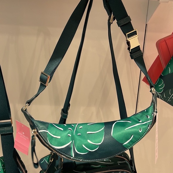 Kate Spade Chelsea Monstera Leaves Print Nylon Belt Bag Fanny Pack Green Multi - Picture 12 of 16